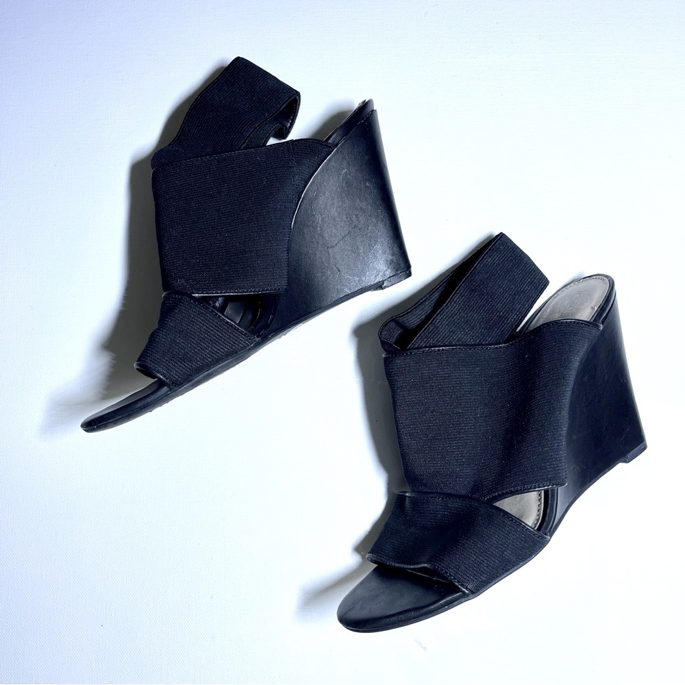 Vince Camaro Black Elastic Peep-Toe Wedge